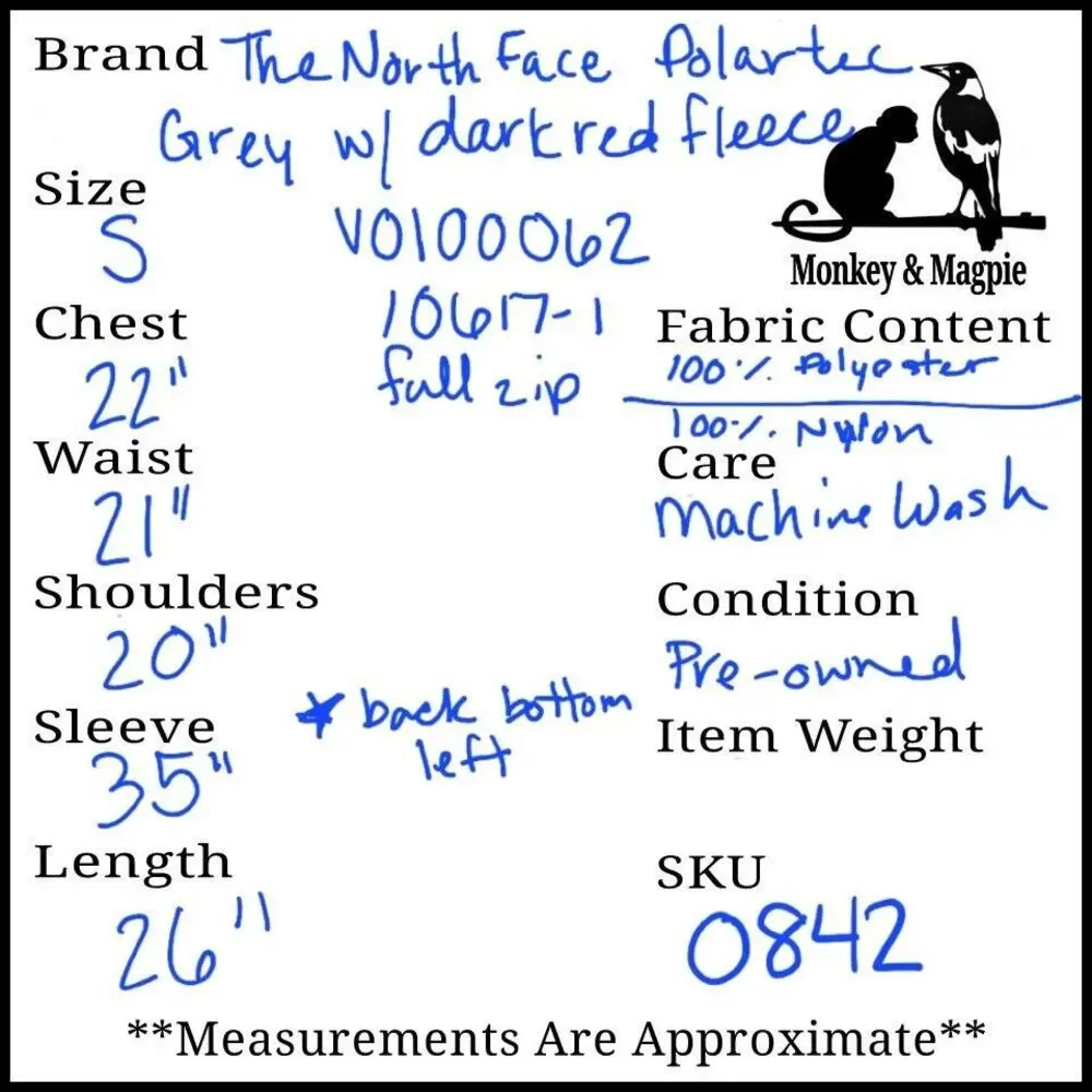 THE NORTH FACE Mens Denali Jacket v0100062 Polartec Fleece Full Zip Red Grey S